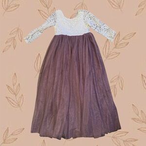 Dusty purple tule dress formal wedding flower girl lace